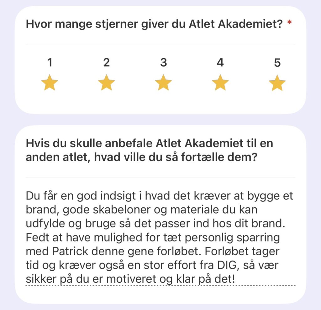 Juliane Falsig Hvis anbefaling af Atlet Akademiet